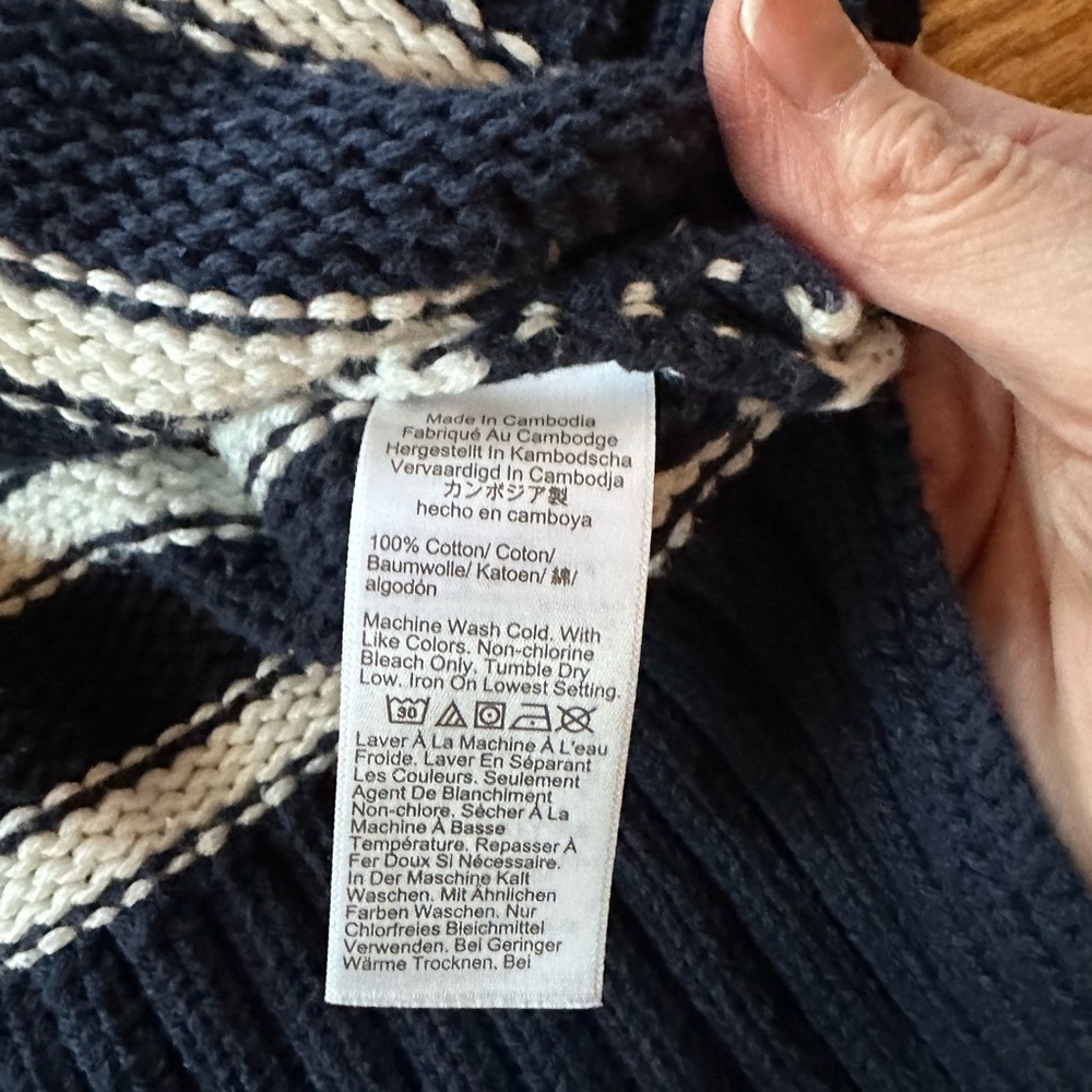 J. Crew Navy and Cream Cotton Cardigan NWOT - Picture 6 of 6